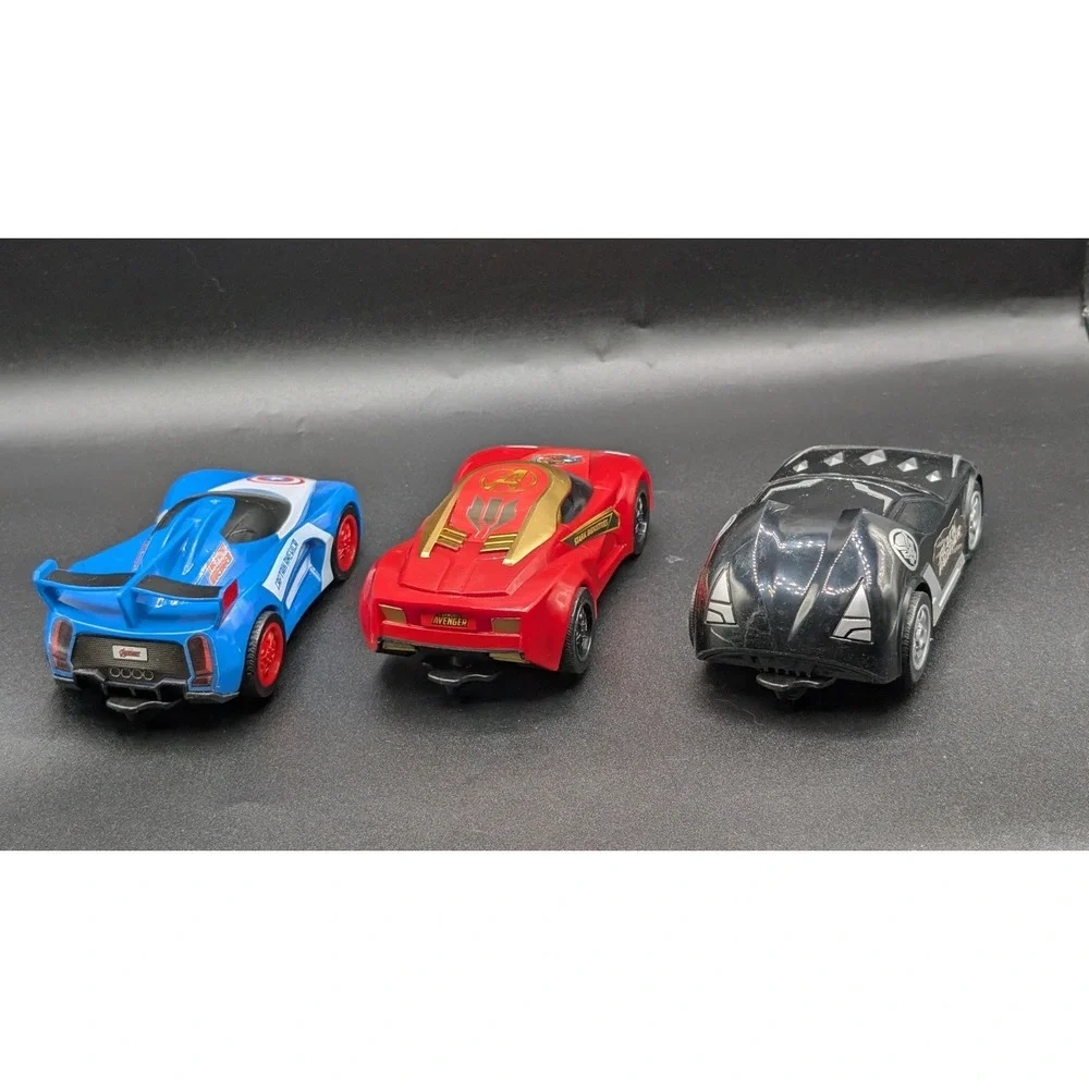 Marvel Avengers Friction Cars Iron Man, Captain America, Black Panther Lot Of 3